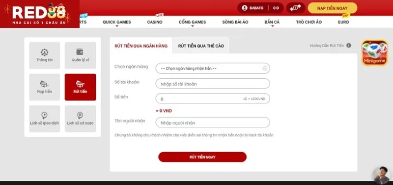 Người chơi đổi thẻ cào hoặc rút tiền an toàn về ngân hàng tại RED88 Người chơi đổi thẻ cào hoặc rút tiền an toàn về ngân hàng tại RED88