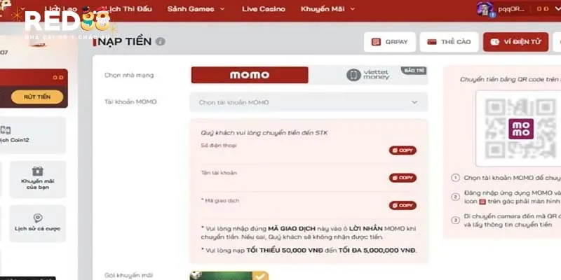 Quy trình nạp tiền RED88 đơn giản Quy trình nạp tiền RED88 đơn giản